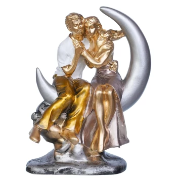 Romantic Couple on Moon Statue Resin Lovers Figurine