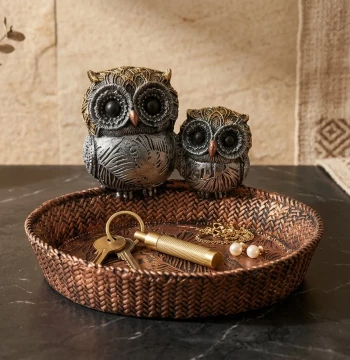 Owl Family Decorative Tray – Antique Finish Trinket Bowl