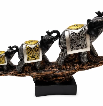 Elephant Family Showpiece – Raised Trunk Trio on Base