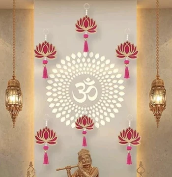 Lotus Wall Hanging - Pink & Gold Decorative Hanging with Tassel