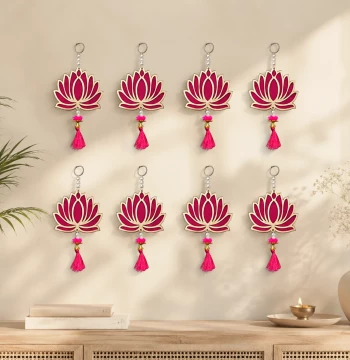 Lotus Wall Hangings Set of 8 - Pink & Gold Festive Decorations