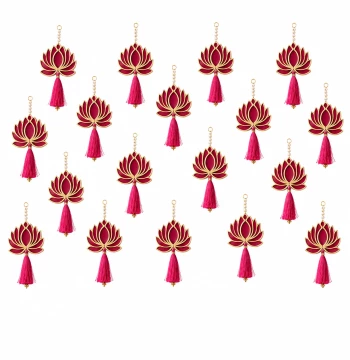 Lotus Wall Hangings Set of 18 - Pink & Gold Festive Decorations