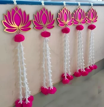 Lotus Hangings with Floral Tassels - Pink & Gold Festive Decor