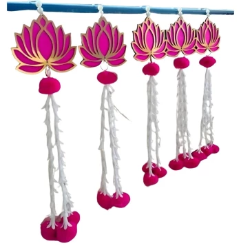 Lotus Hangings with Floral Tassels - Pink & Gold Festive Decor