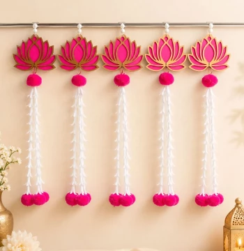 Lotus Hangings with Floral Tassels - Pink & Gold Festive Decor