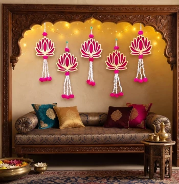 Lotus Hangings with Floral Tassels - Pink & Gold Festive Decor