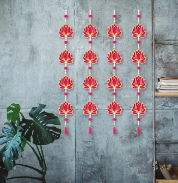 Lotus Long Line Hangings - Set of 4 Pearl Latkans for Door & Wall
