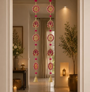Lotus & Bell Long Line Hangings - Set of 2 Latkans for Door & Wall