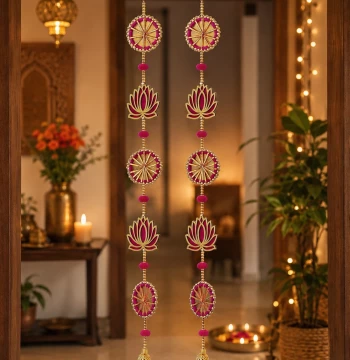 Lotus & Bell Long Line Hangings - Set of 2 Latkans for Door & Wall