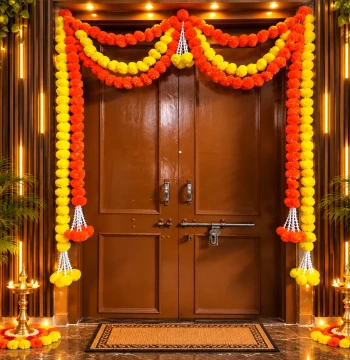 Artificial Marigold Flower Door Toran - Yellow & Orange Diwali Bandarwal