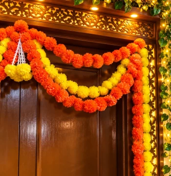 Artificial Marigold Flower Door Toran - Yellow & Orange Diwali Bandarwal