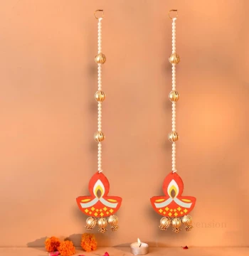 Diya Wall Hanging with Bead Balls - Set of 2 Festive Latkans