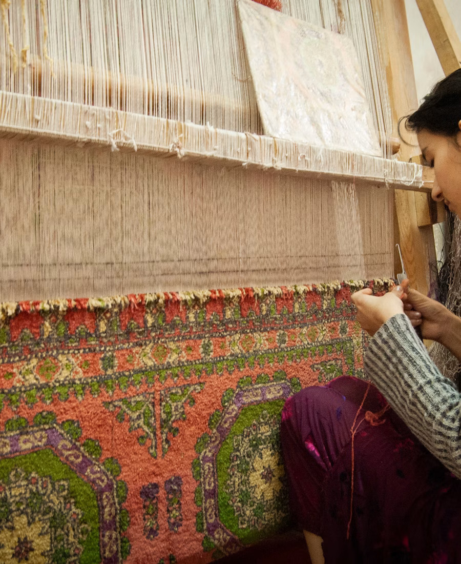 Artisan at a handloom weaving workshop